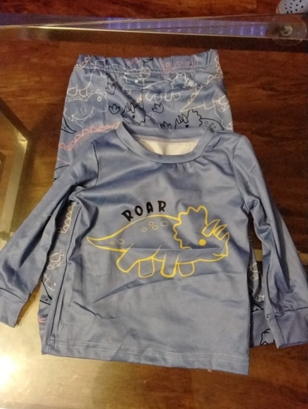 PatPat Light Blue Dinosaur Pajama Set with Yellow Triceratops Graphic